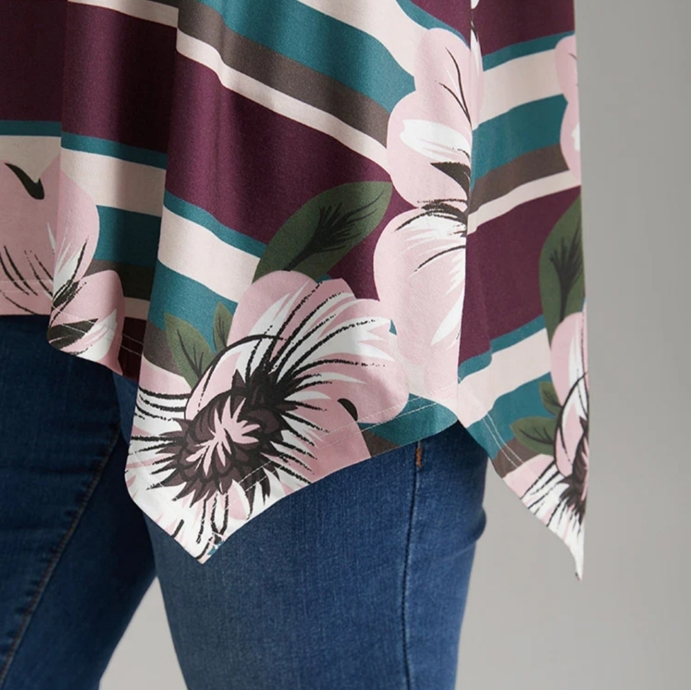 BloomChic Floral Women’s Long Sleeve Top Gray Purple Stripe - Size 4X - Picture 5 of 6